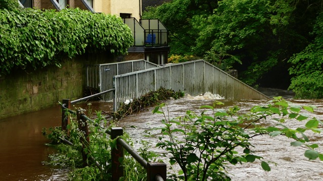 The weir walkway underwater